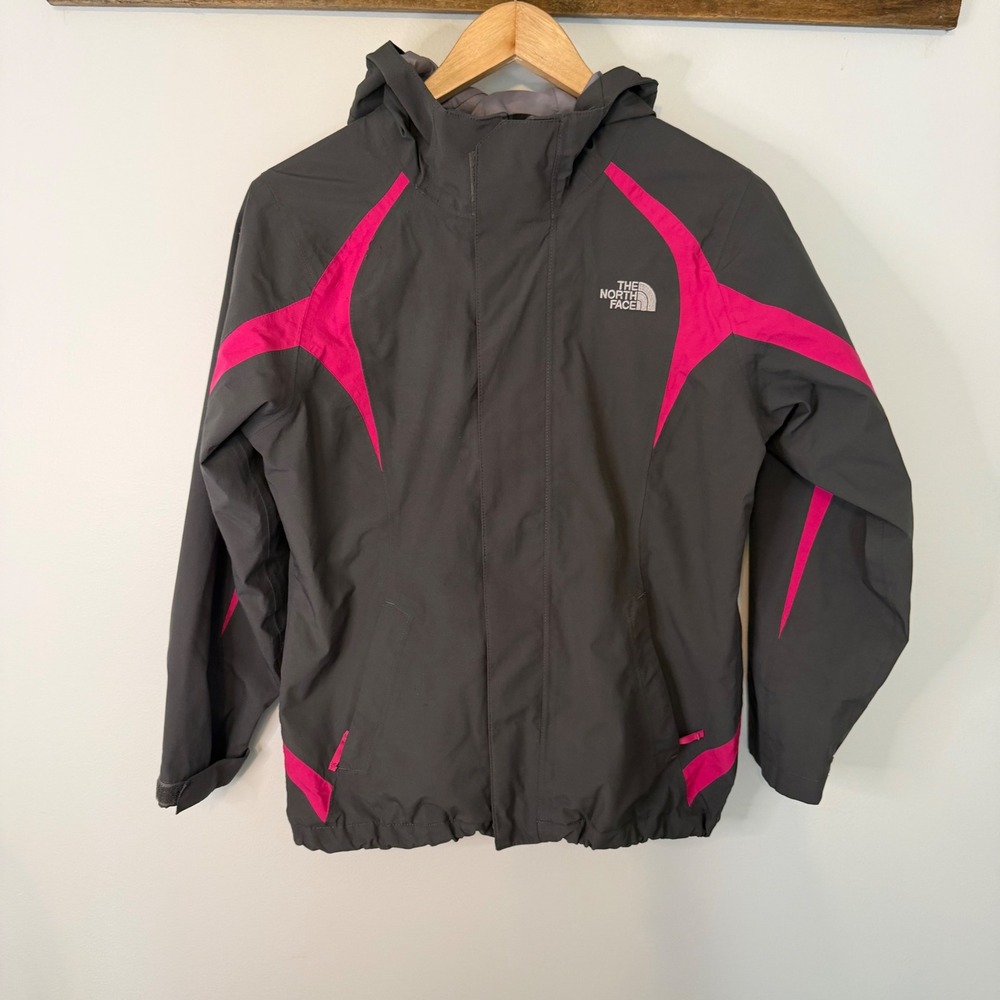 The North Face Girls HyVent Rain Jacket Gray Pink L 14/16 TB5M TN5M